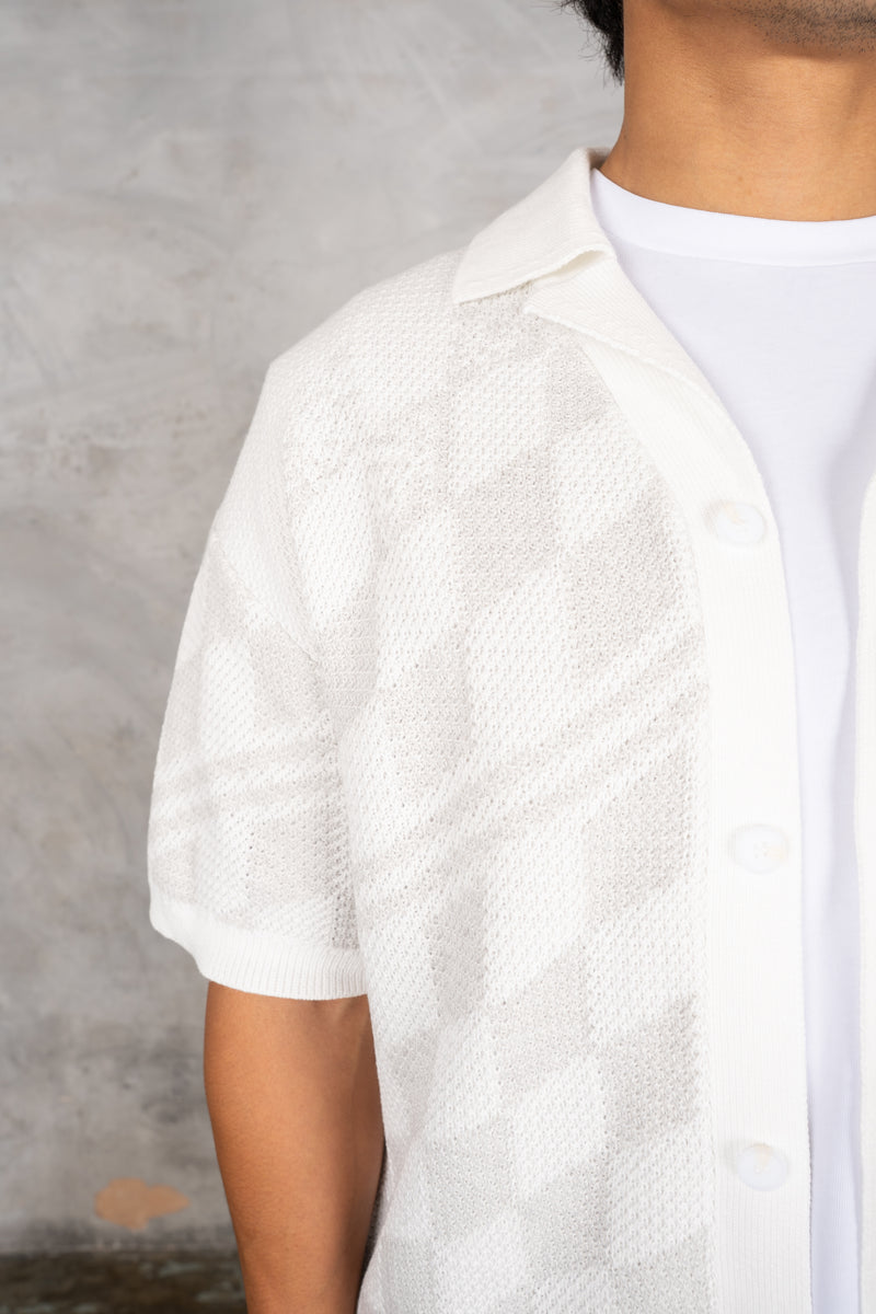 Boxy Checked Knitted Shirt - Grey/White