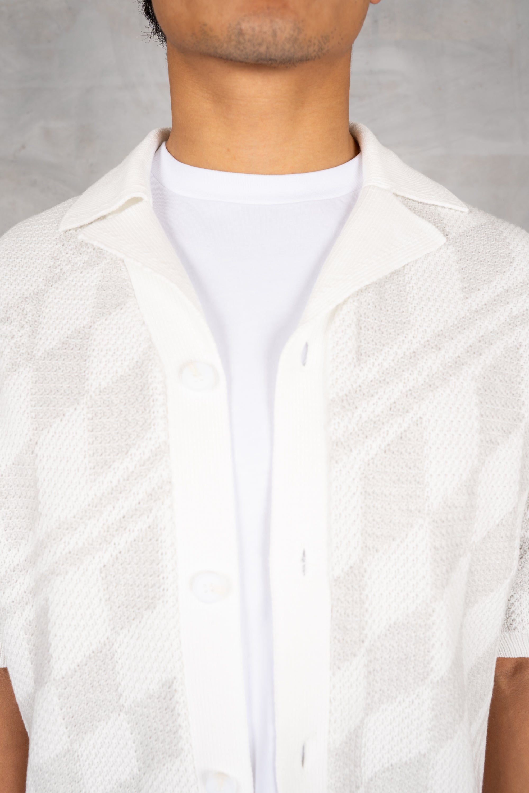 Boxy Checked Knitted Shirt - Grey/White