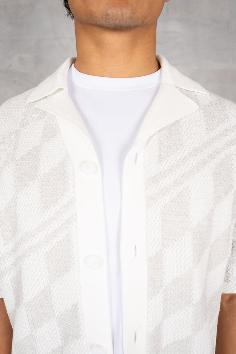 Boxy Checked Knitted Shirt - Grey/White