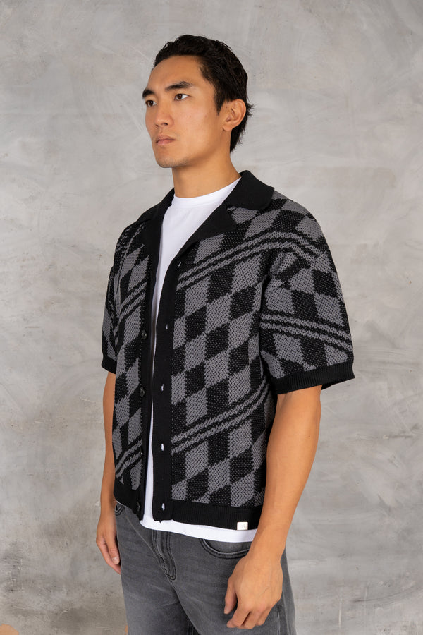 Boxy Checked Knitted Shirt - Black/Charcoal