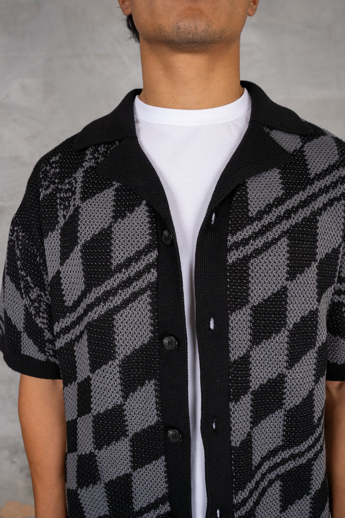 Boxy Checked Knitted Shirt - Black/Charcoal