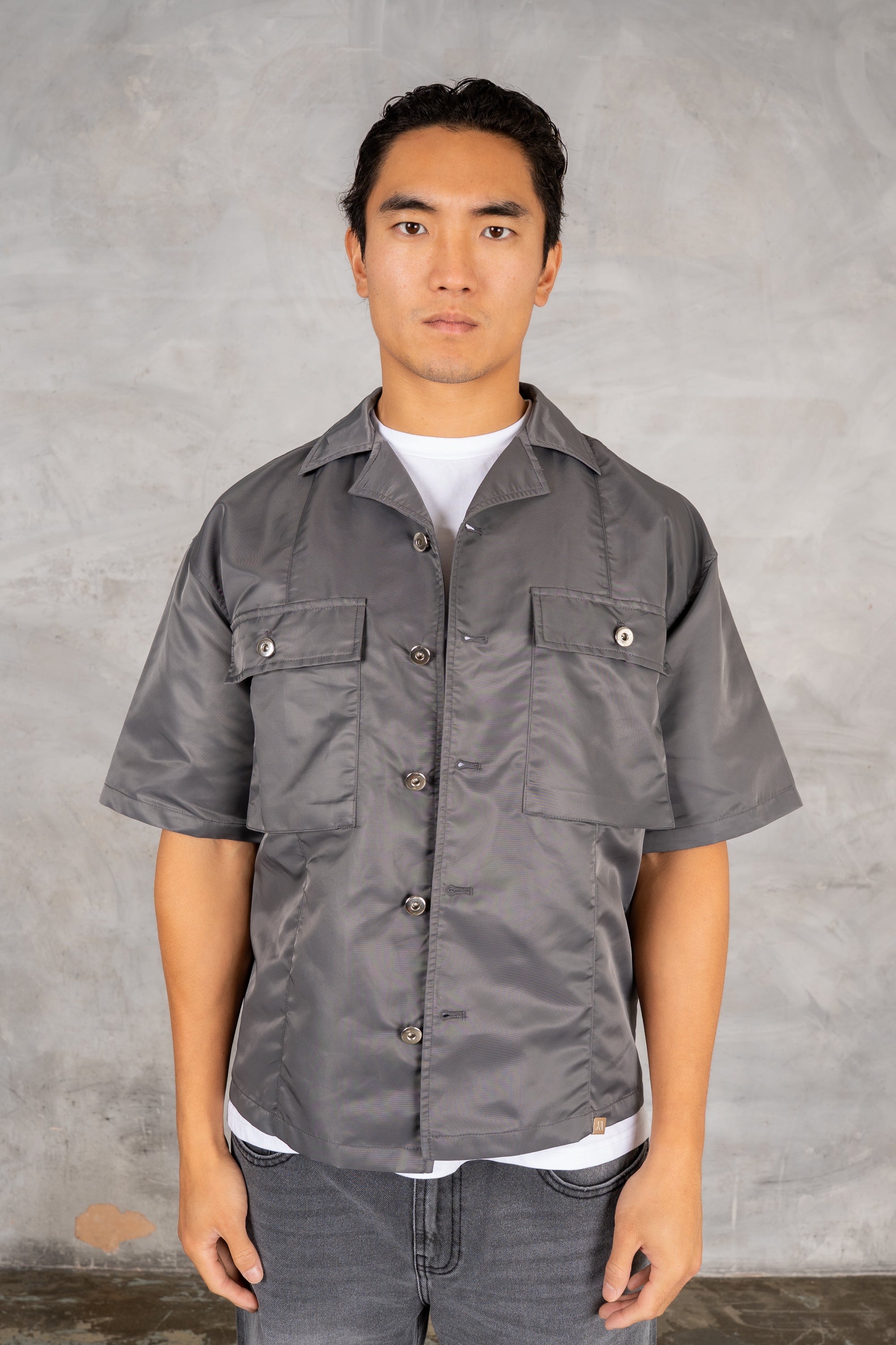 Boxy Nylon Oversized Shirt - Charcoal