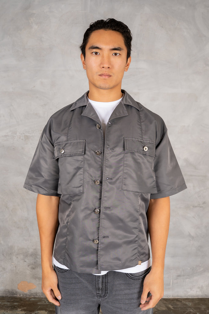 Boxy Nylon Oversized Shirt - Charcoal