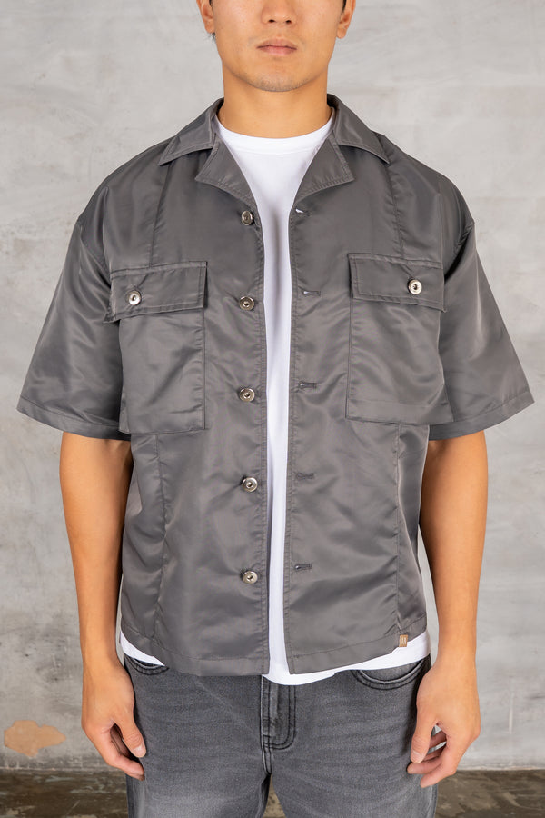 Boxy Nylon Oversized Shirt - Charcoal