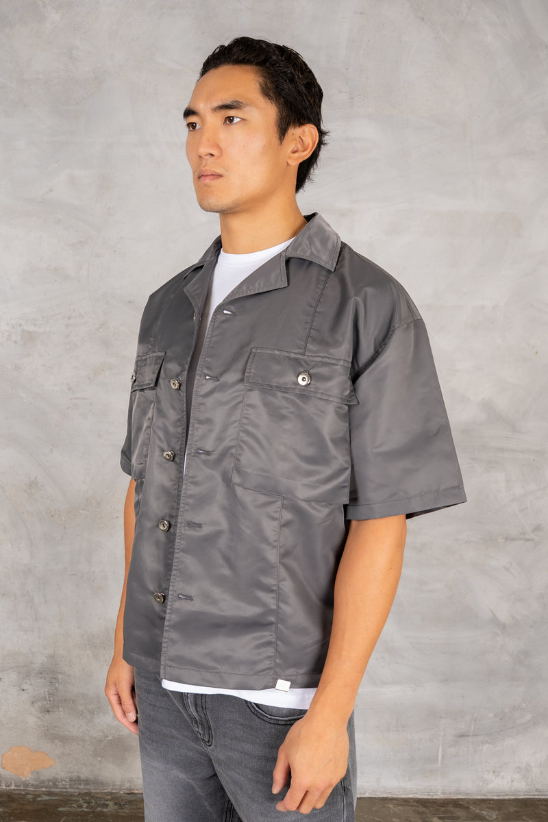 Boxy Nylon Oversized Shirt - Charcoal