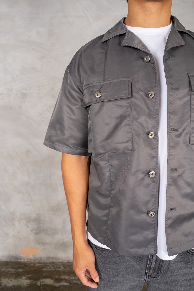 Boxy Nylon Oversized Shirt - Charcoal