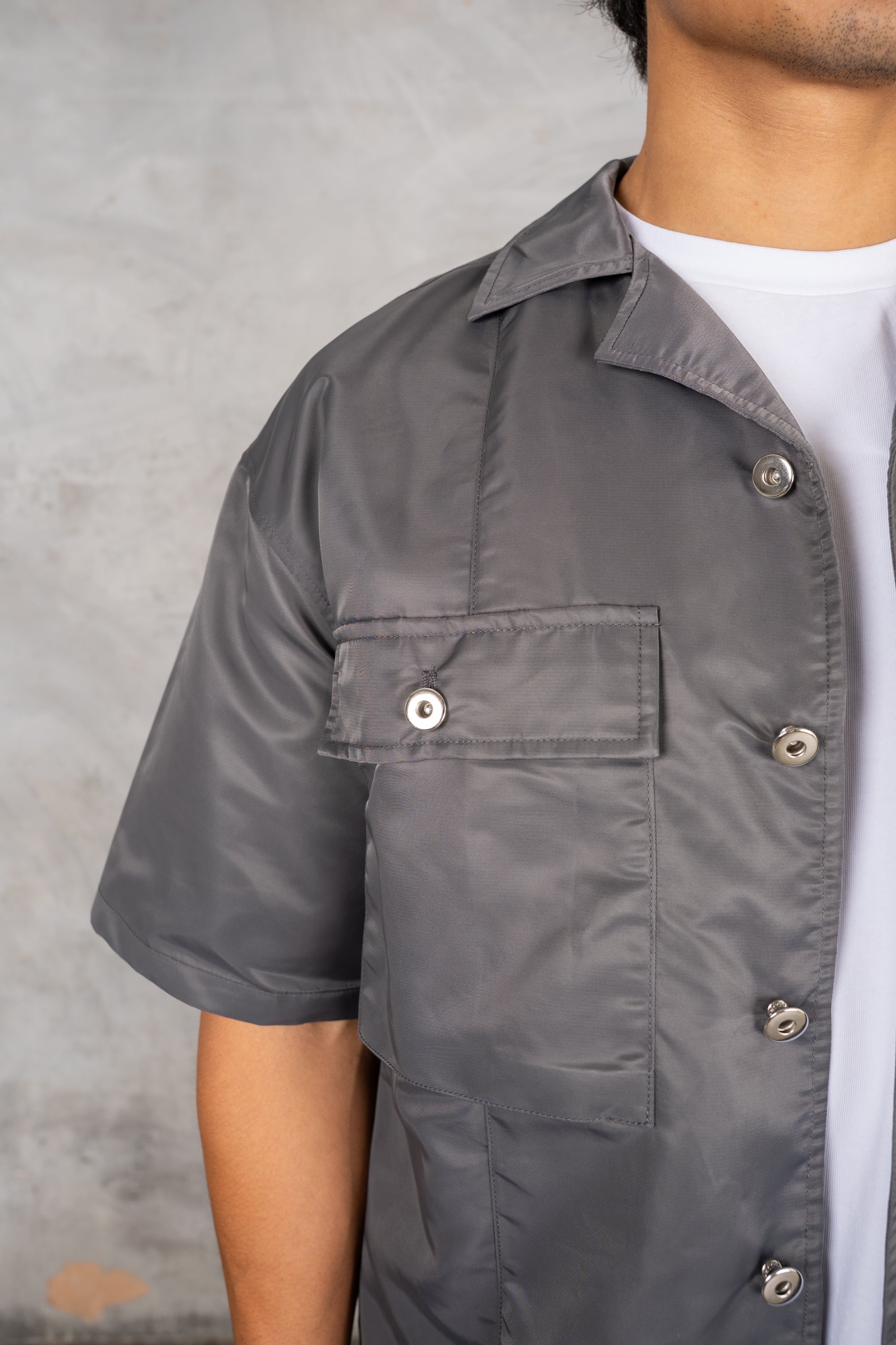 Boxy Nylon Oversized Shirt - Charcoal