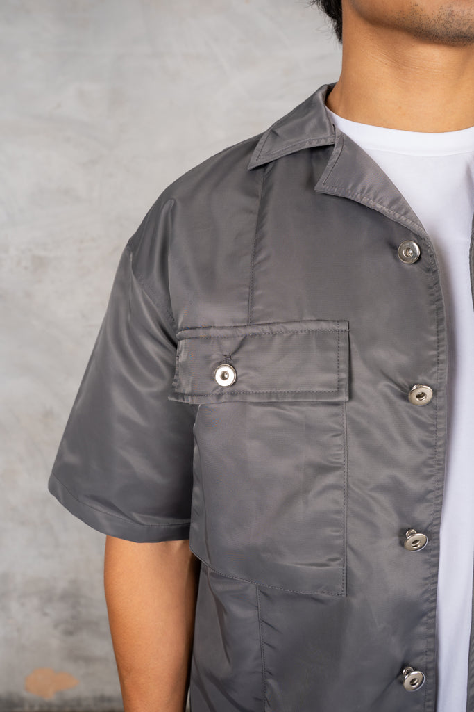Boxy Nylon Oversized Shirt - Charcoal