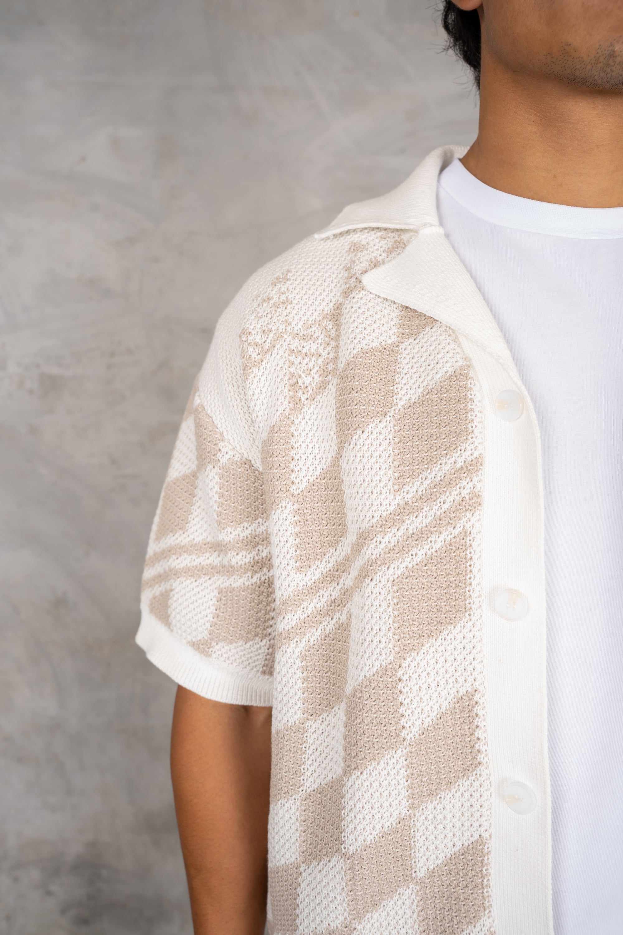 Boxy Checked Knitted Shirt - Taupe