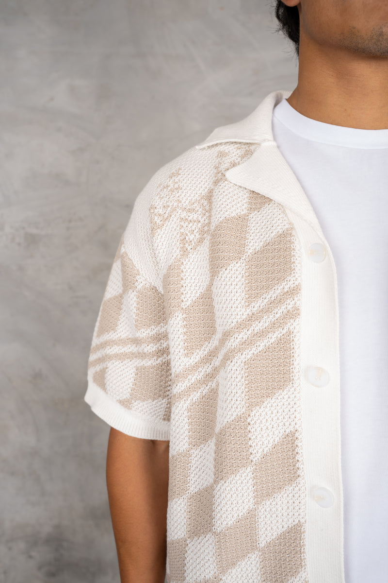 Boxy Checked Knitted Shirt - Taupe