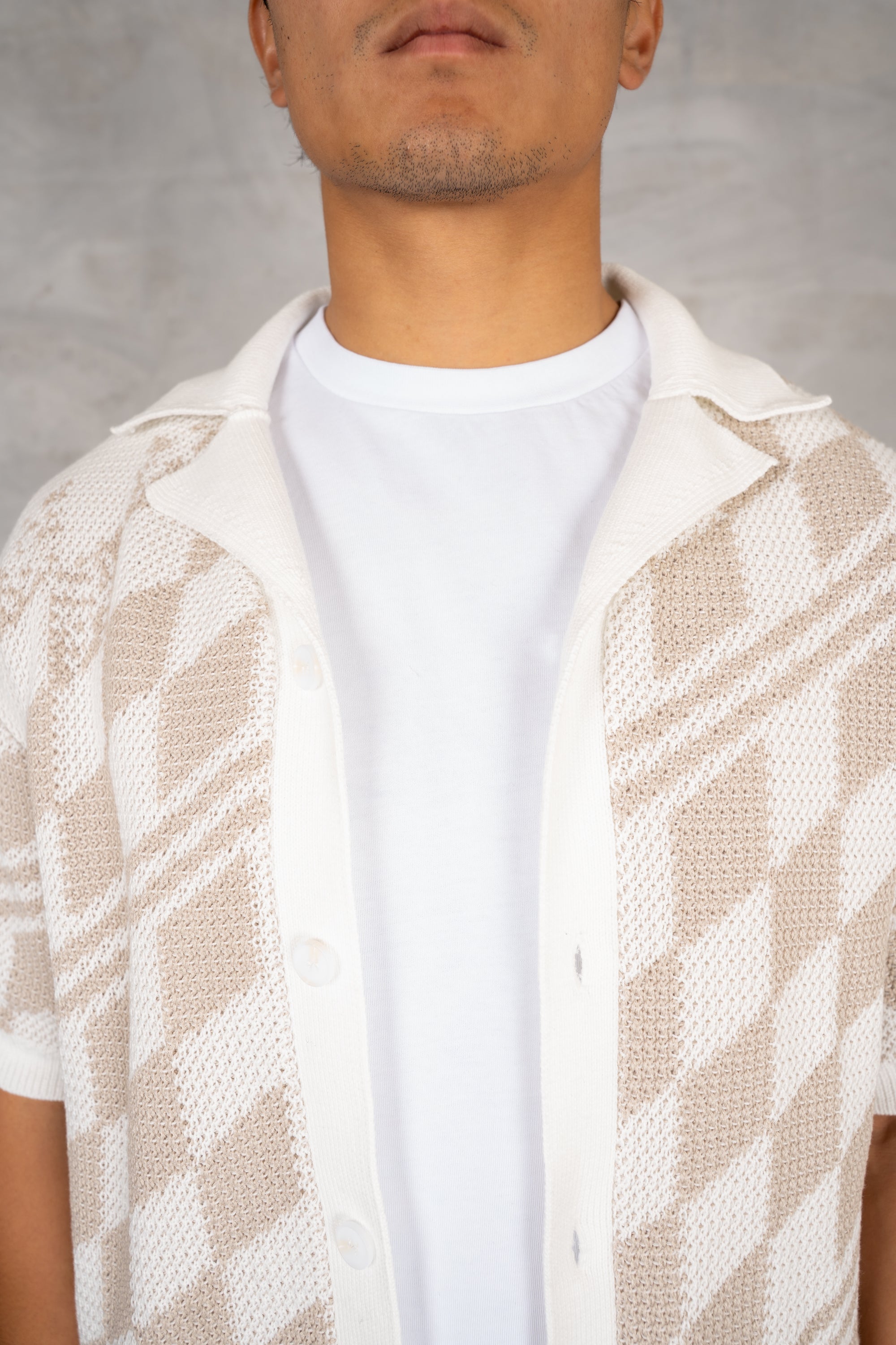 Boxy Checked Knitted Shirt - Taupe