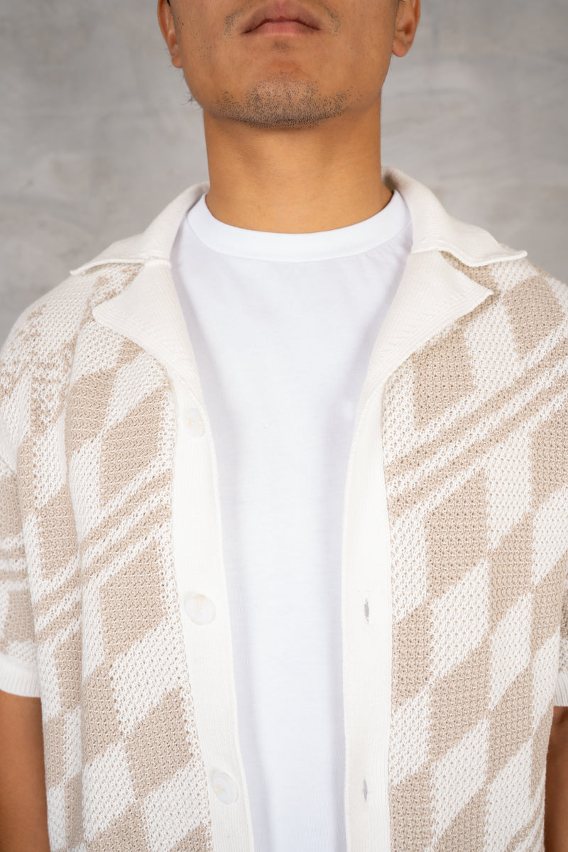 Boxy Checked Knitted Shirt - Taupe
