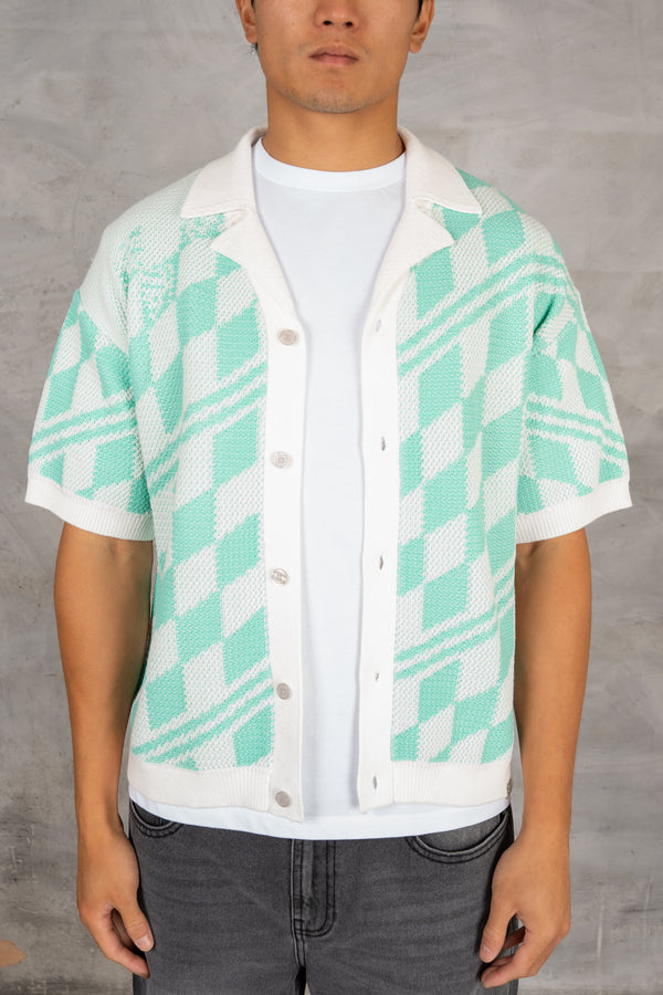 Boxy Checked Knitted Shirt - Mint