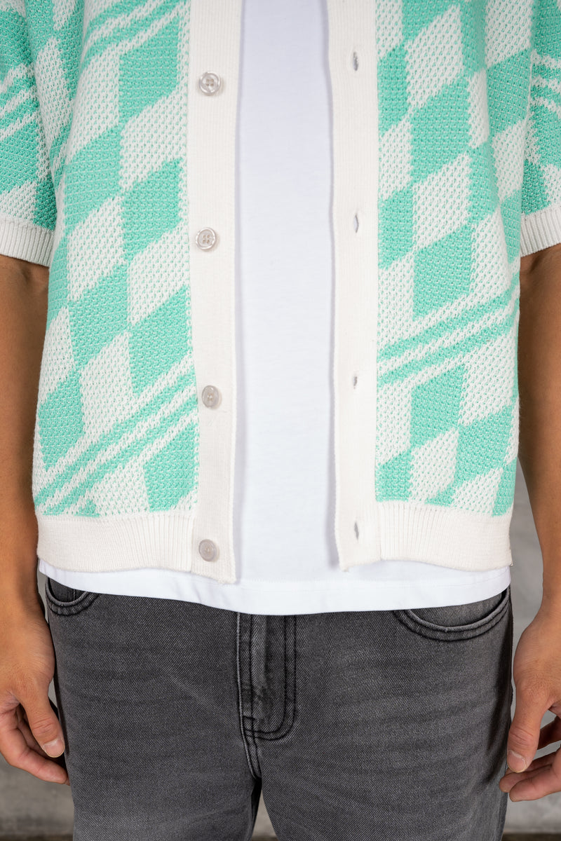 Boxy Checked Knitted Shirt - Mint