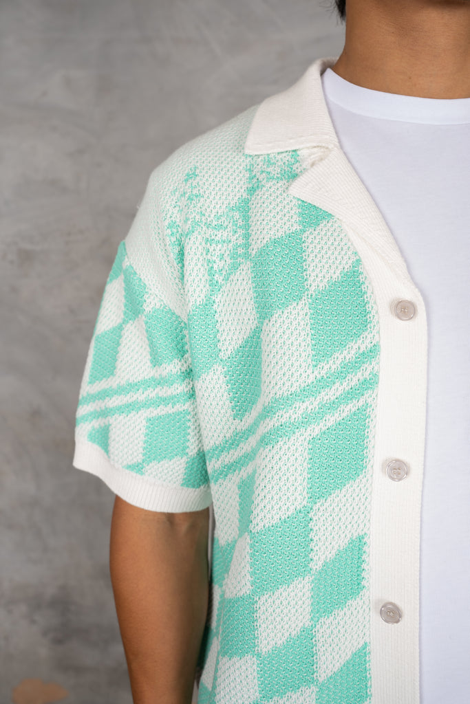 Boxy Checked Knitted Shirt - Mint