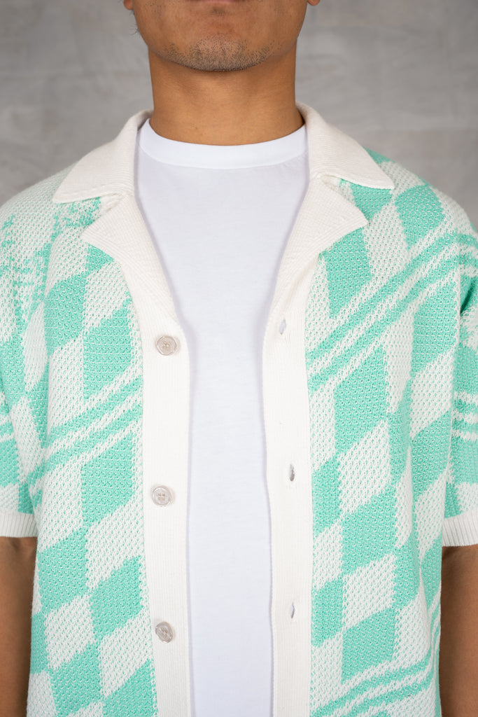 Boxy Checked Knitted Shirt - Mint
