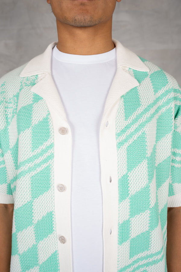 Boxy Checked Knitted Shirt - Mint