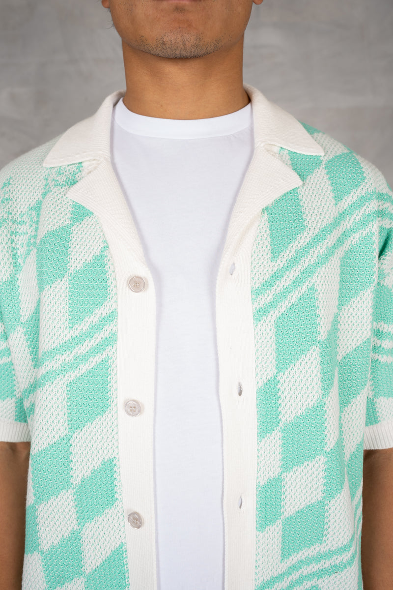 Boxy Checked Knitted Shirt - Mint
