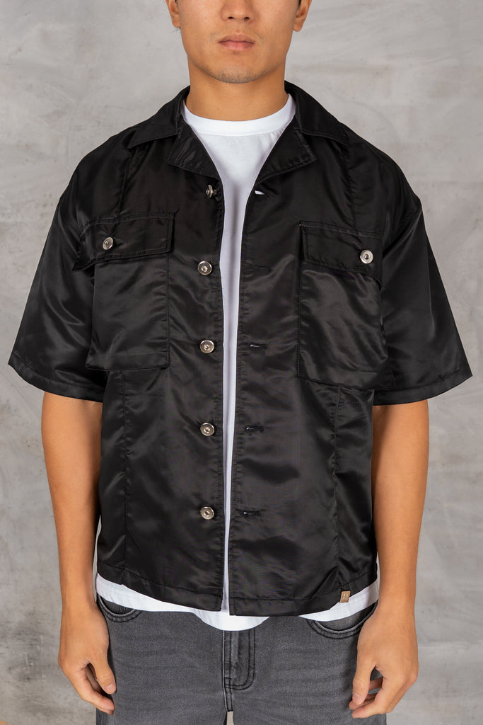 Boxy Nylon Oversized Shirt - Black