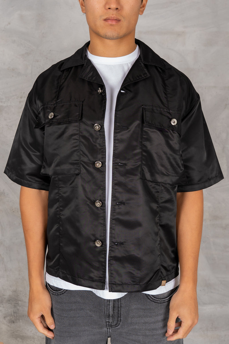 Boxy Nylon Oversized Shirt - Black