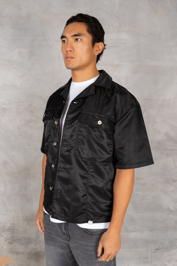 Boxy Nylon Oversized Shirt - Black