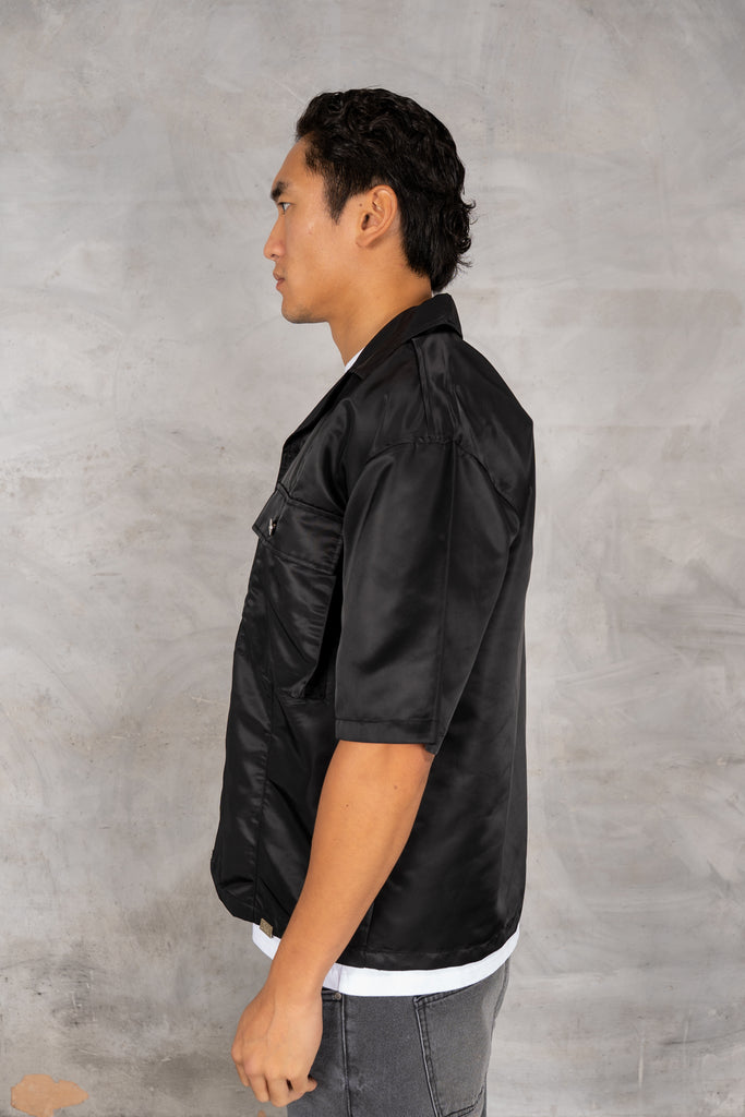 Boxy Nylon Oversized Shirt - Black