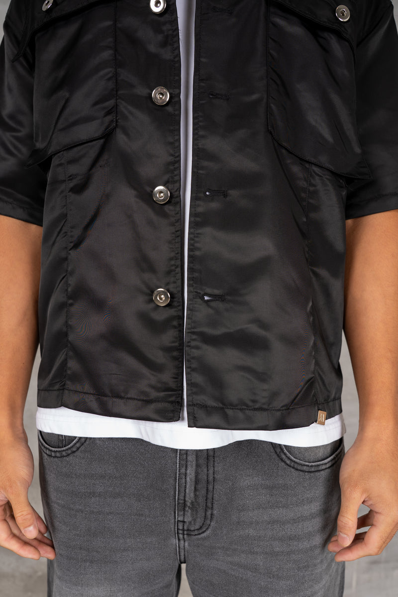 Boxy Nylon Oversized Shirt - Black