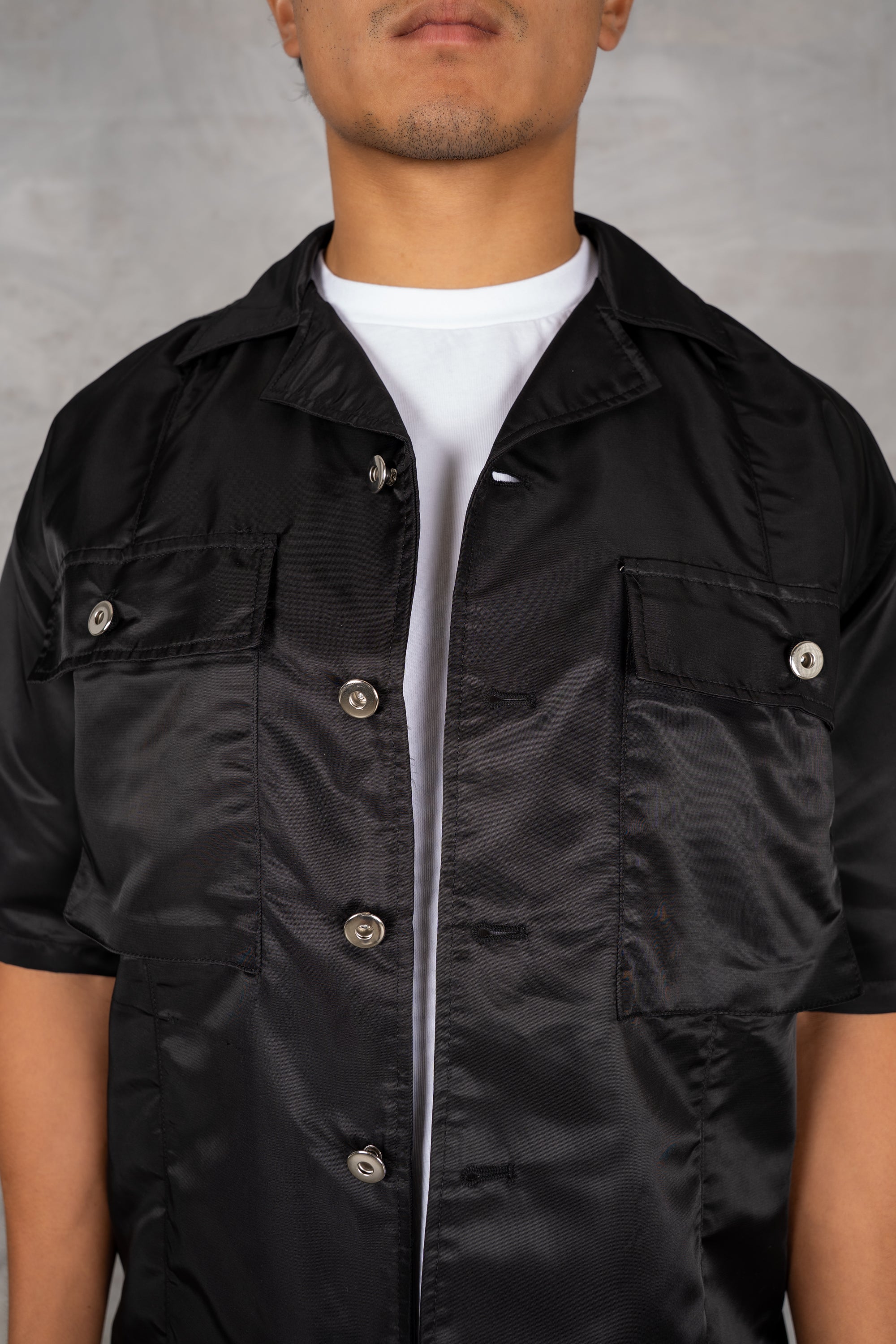 Boxy Nylon Oversized Shirt - Black
