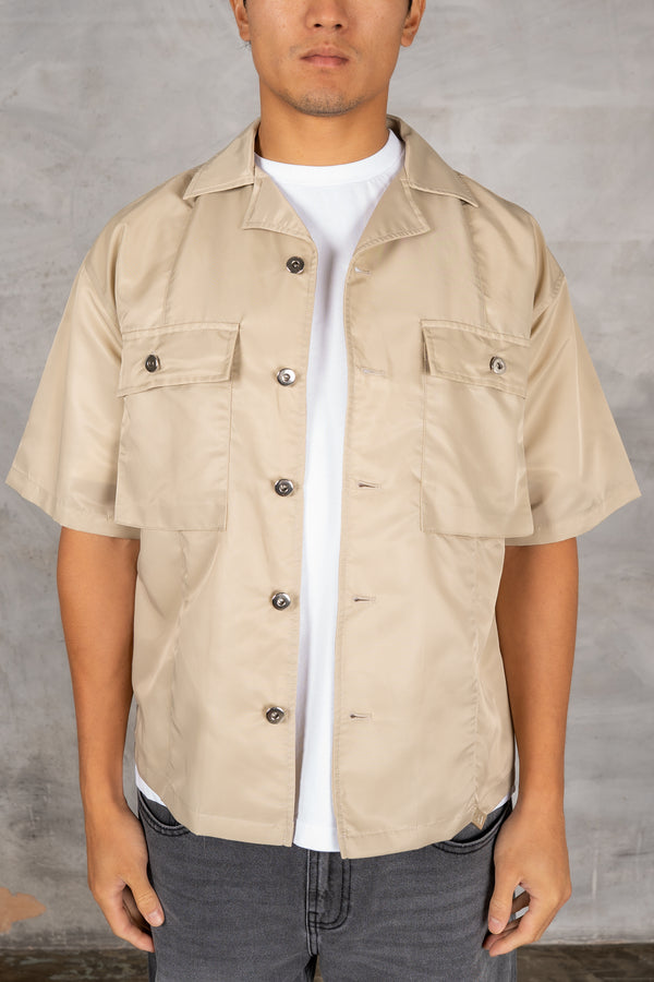 Boxy Nylon Oversized Shirt - Stone