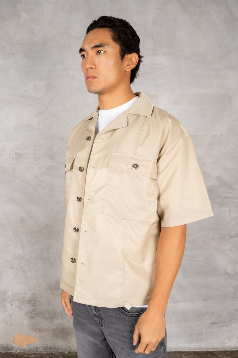 Boxy Nylon Oversized Shirt - Stone