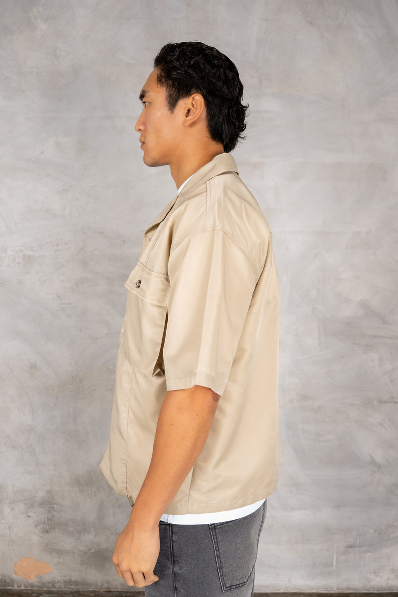 Boxy Nylon Oversized Shirt - Stone