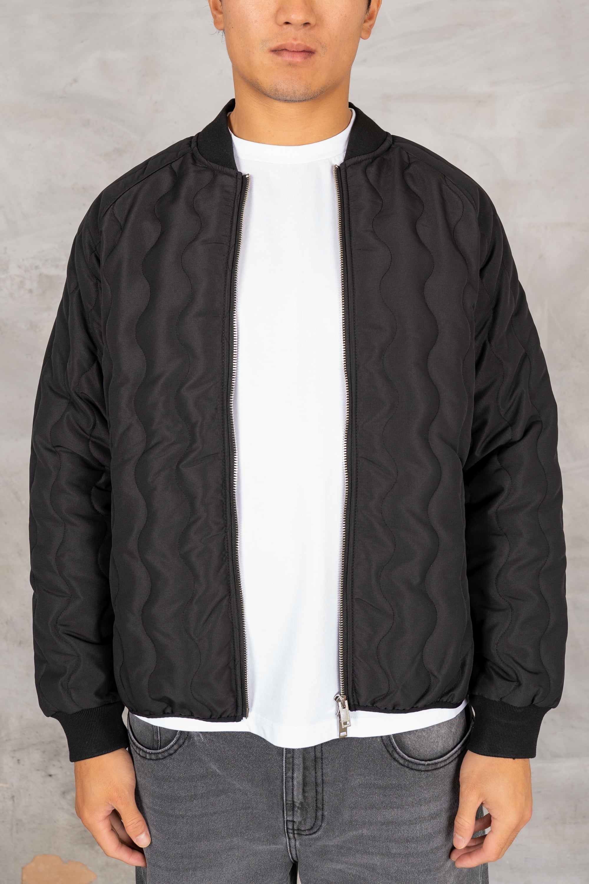 Quilted Ripstop Bomber Jacket - Black