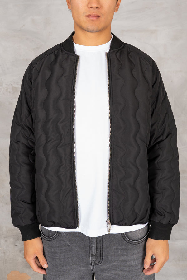 Quilted Ripstop Bomber Jacket - Black