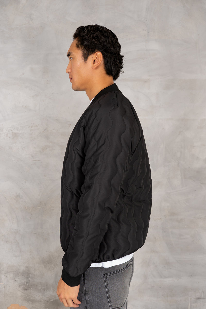 Quilted Ripstop Bomber Jacket - Black
