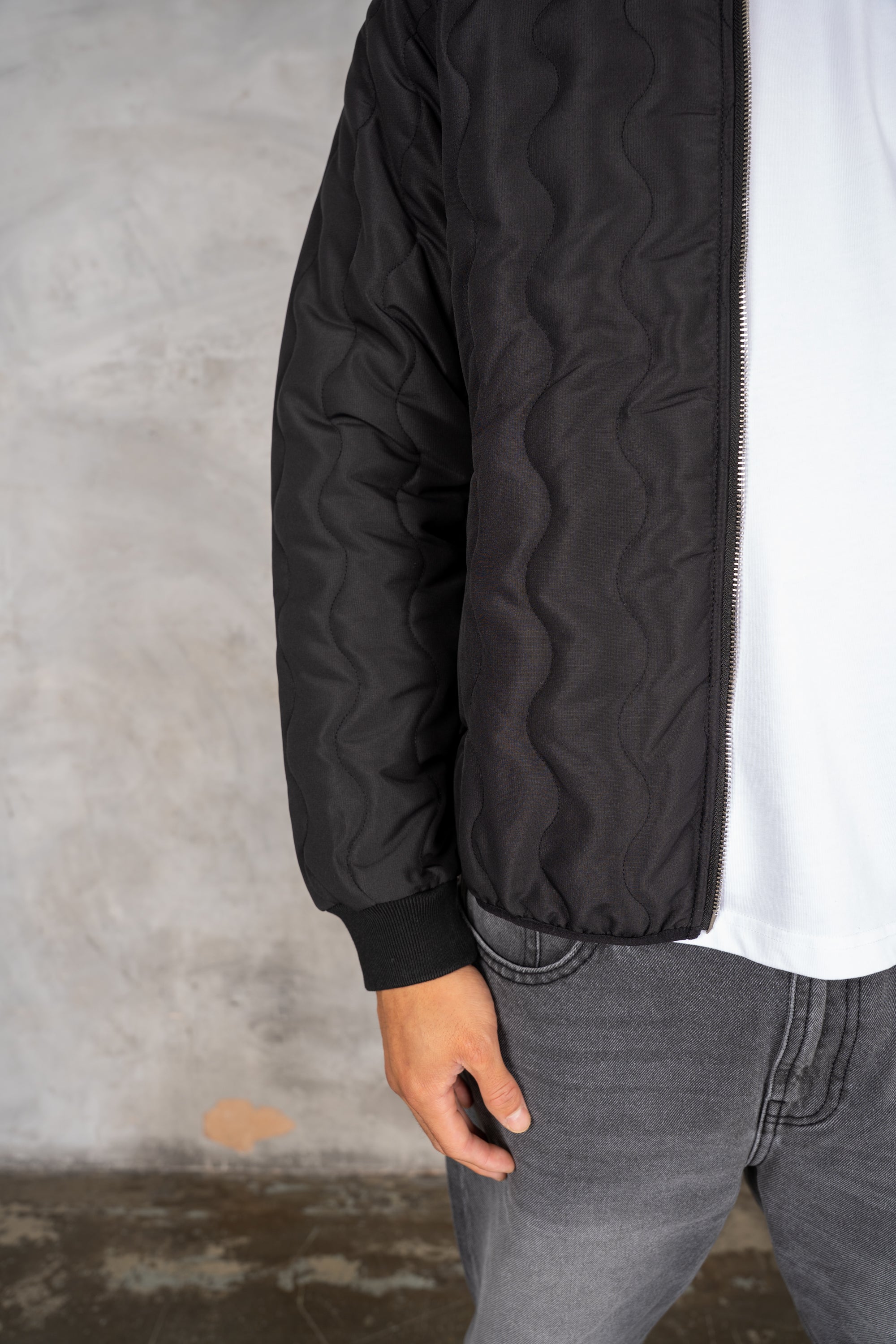 Quilted Ripstop Bomber Jacket - Black