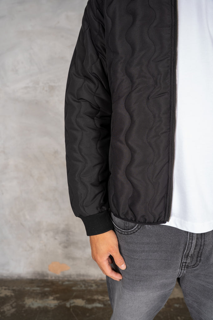 Quilted Ripstop Bomber Jacket - Black