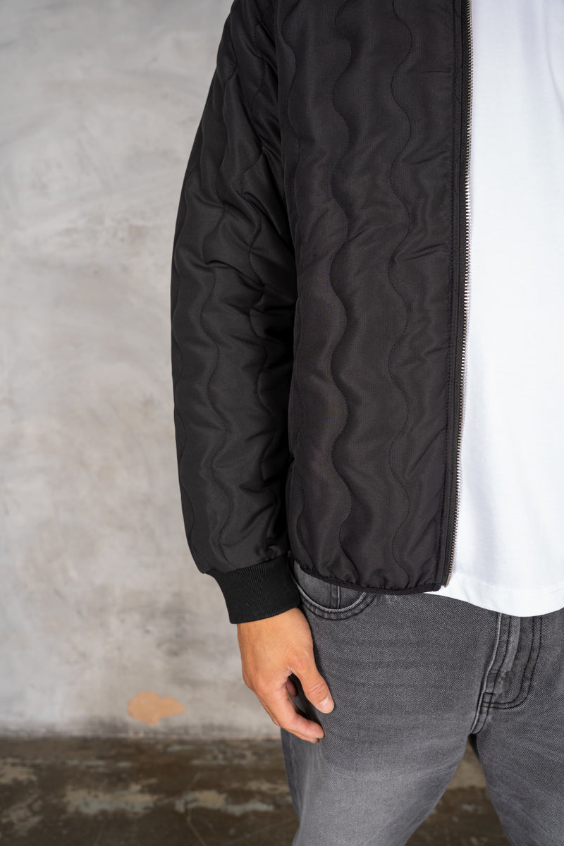 Quilted Ripstop Bomber Jacket - Black