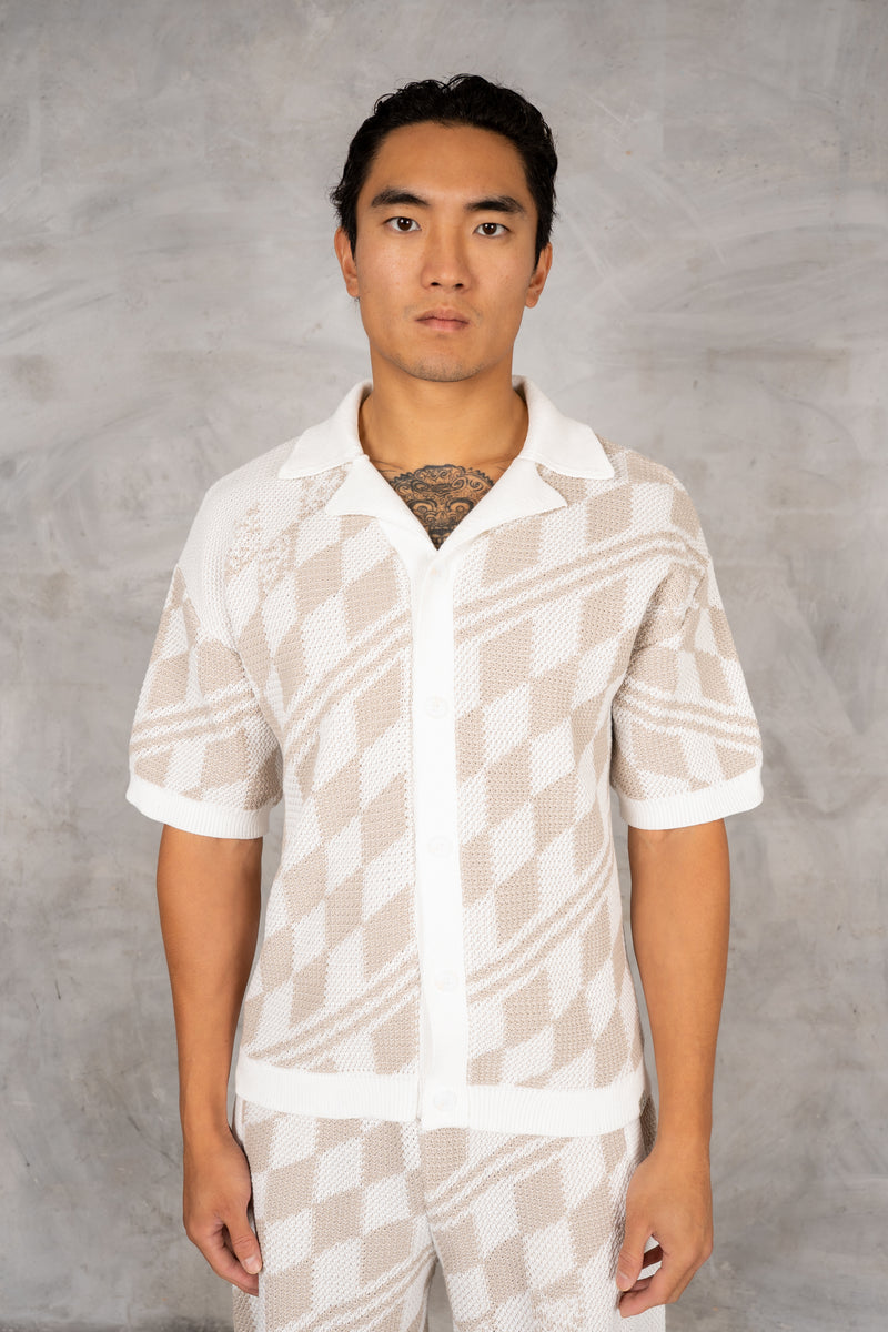 Boxy Checked Knitted Shirt - Taupe