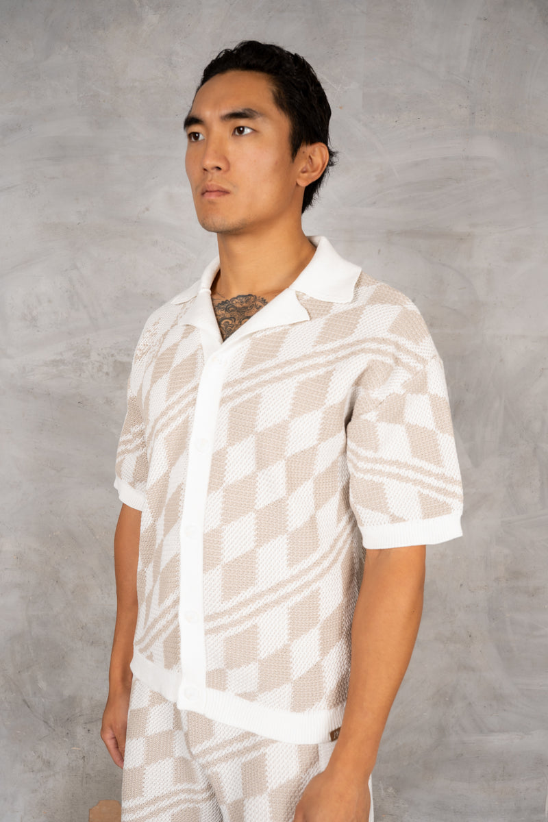 Boxy Checked Knitted Shirt - Taupe