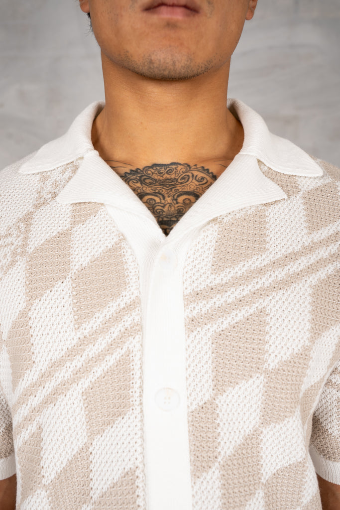Boxy Checked Knitted Shirt - Taupe