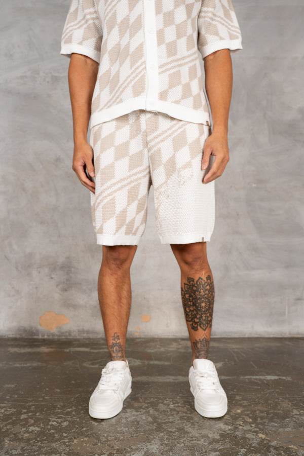 Knitted Checked Shorts - Taupe