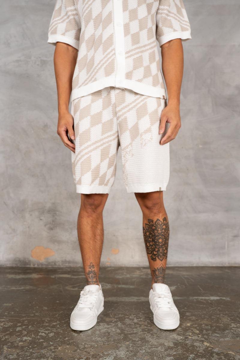 Knitted Checked Shorts - Taupe