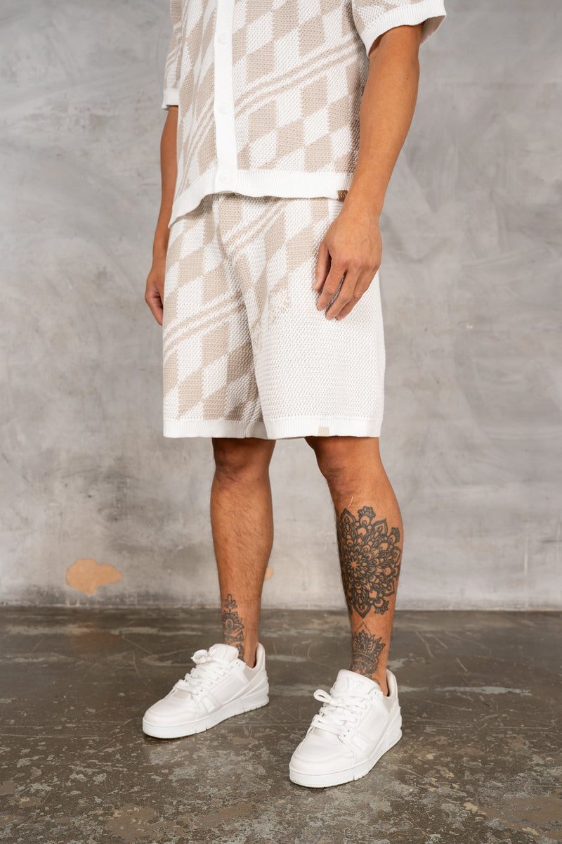 Knitted Checked Shorts - Taupe