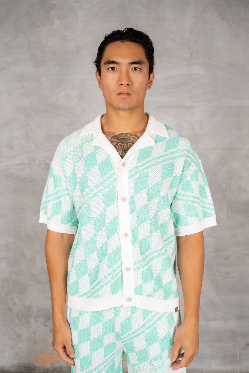 Boxy Checked Knitted Shirt - Mint