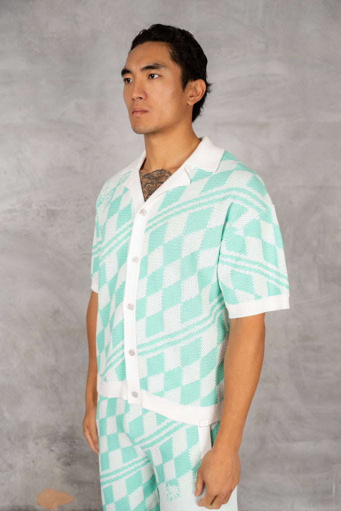 Boxy Checked Knitted Shirt - Mint