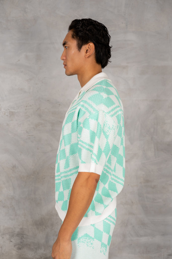 Boxy Checked Knitted Shirt - Mint