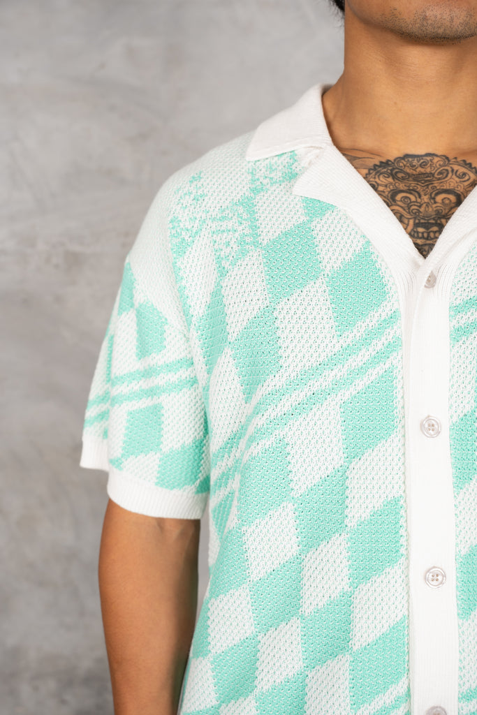 Boxy Checked Knitted Shirt - Mint