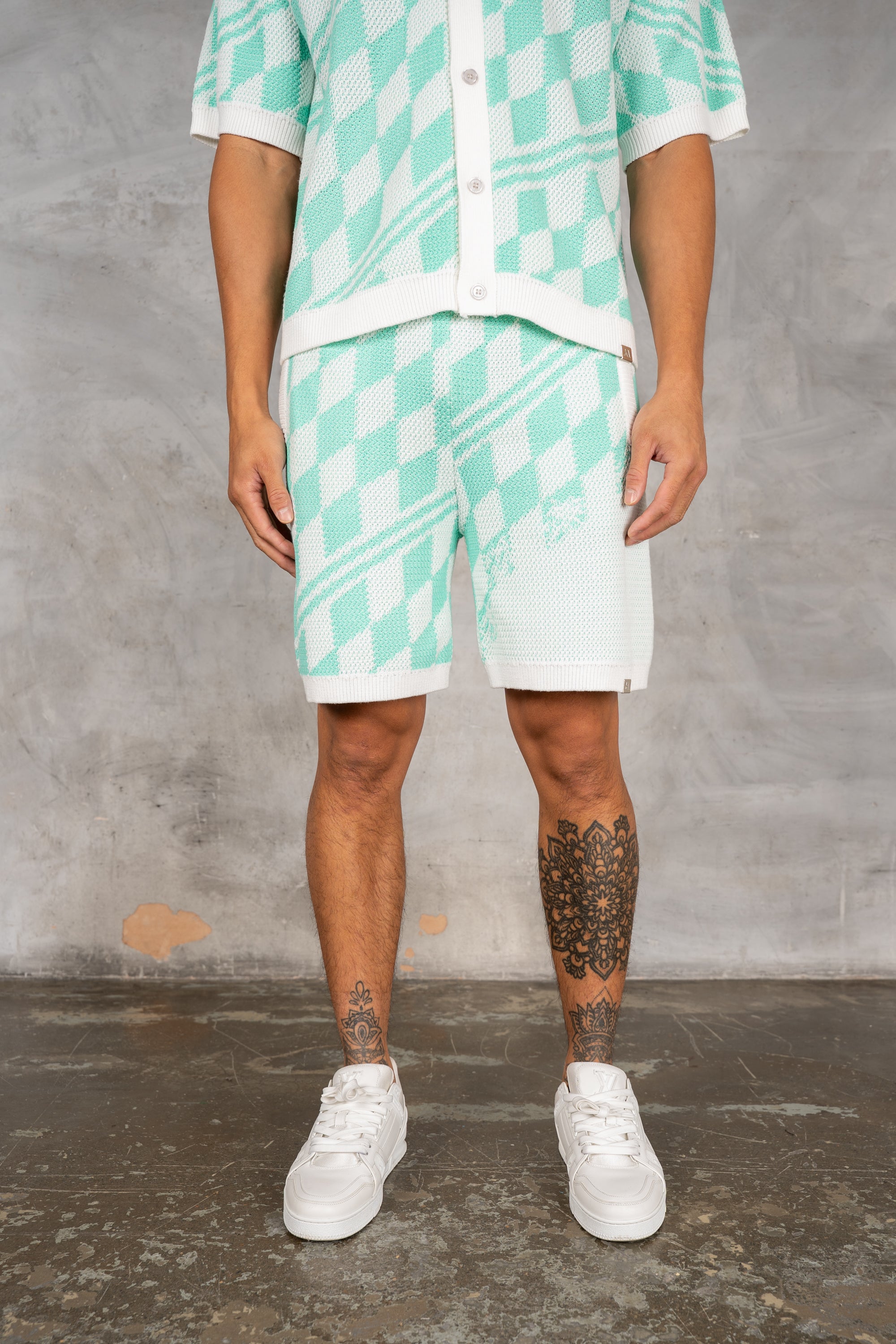 Knitted Checked Shorts - Mint