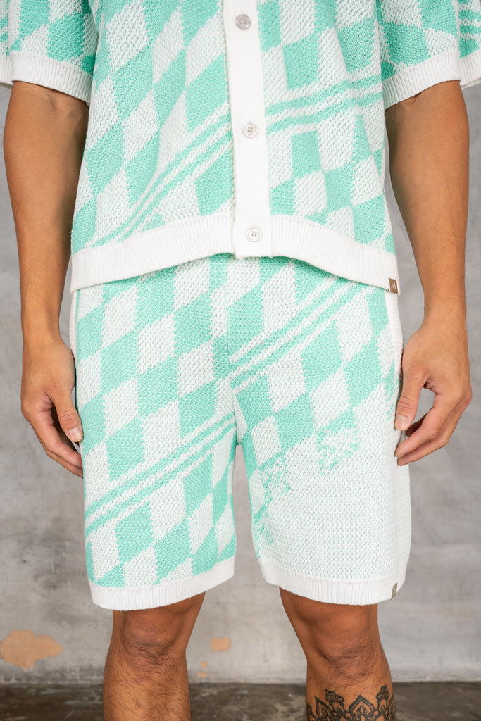Knitted Checked Shorts - Mint
