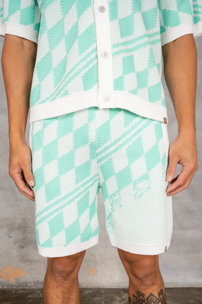 Knitted Checked Shorts - Mint